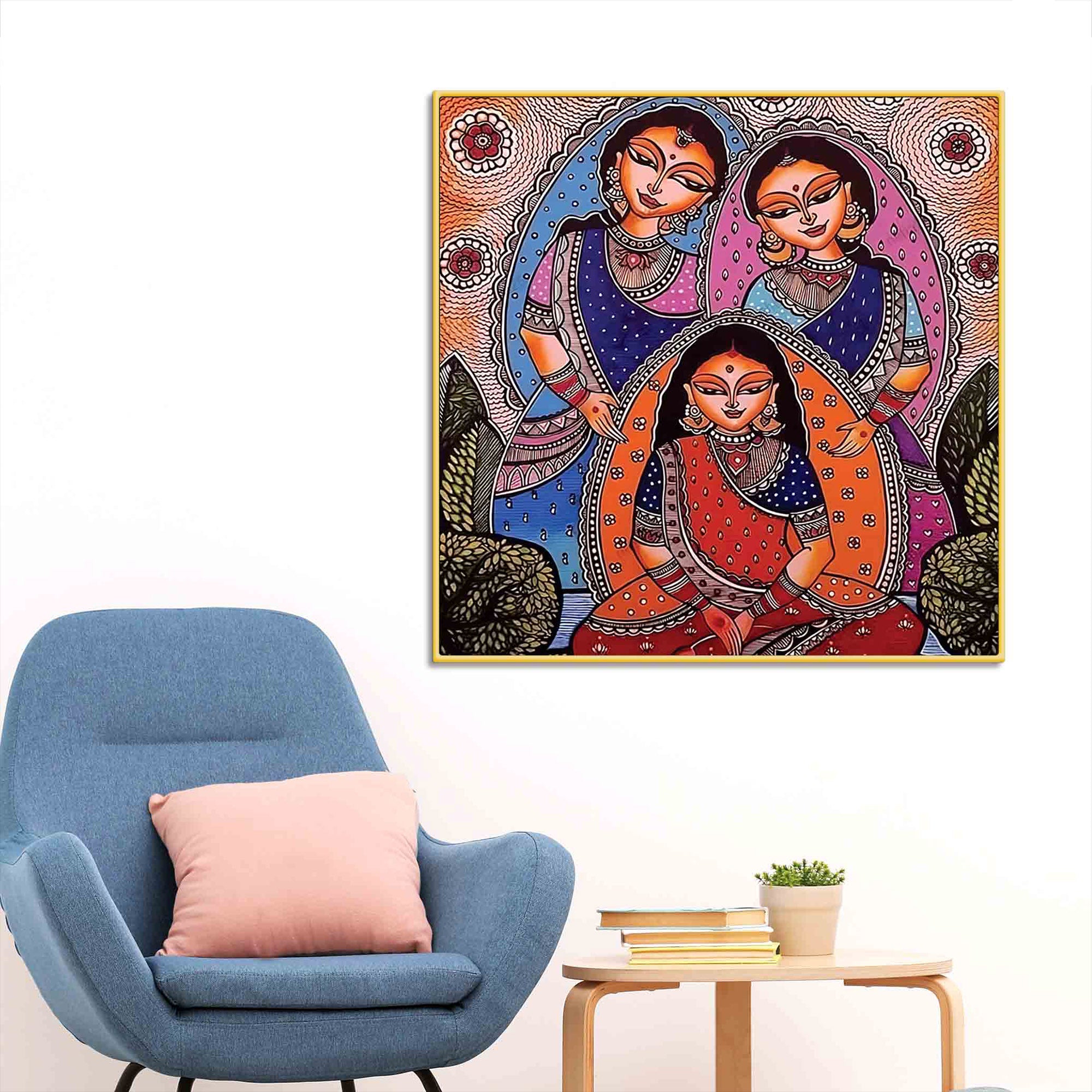 Classic Indian Women Canvas Painting | Cultural Wall Décor