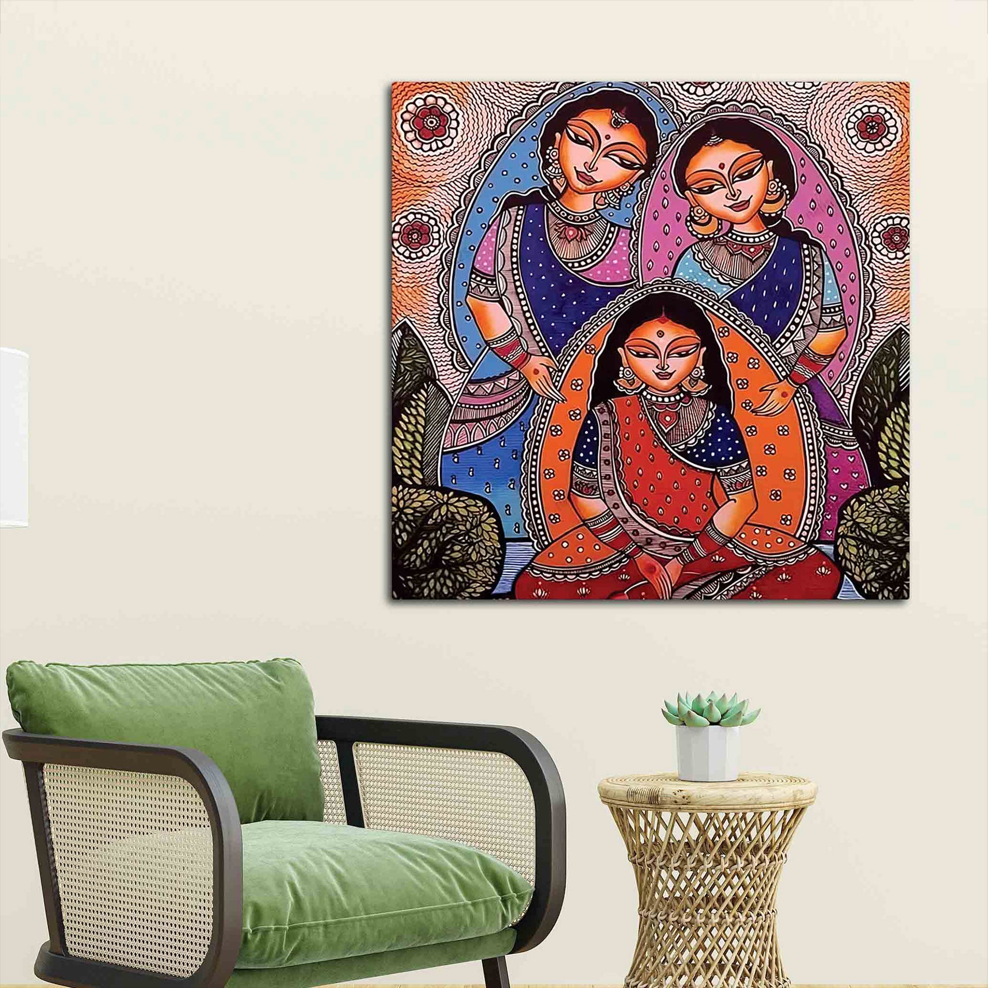 Classic Indian Women Canvas Painting | Cultural Wall Décor