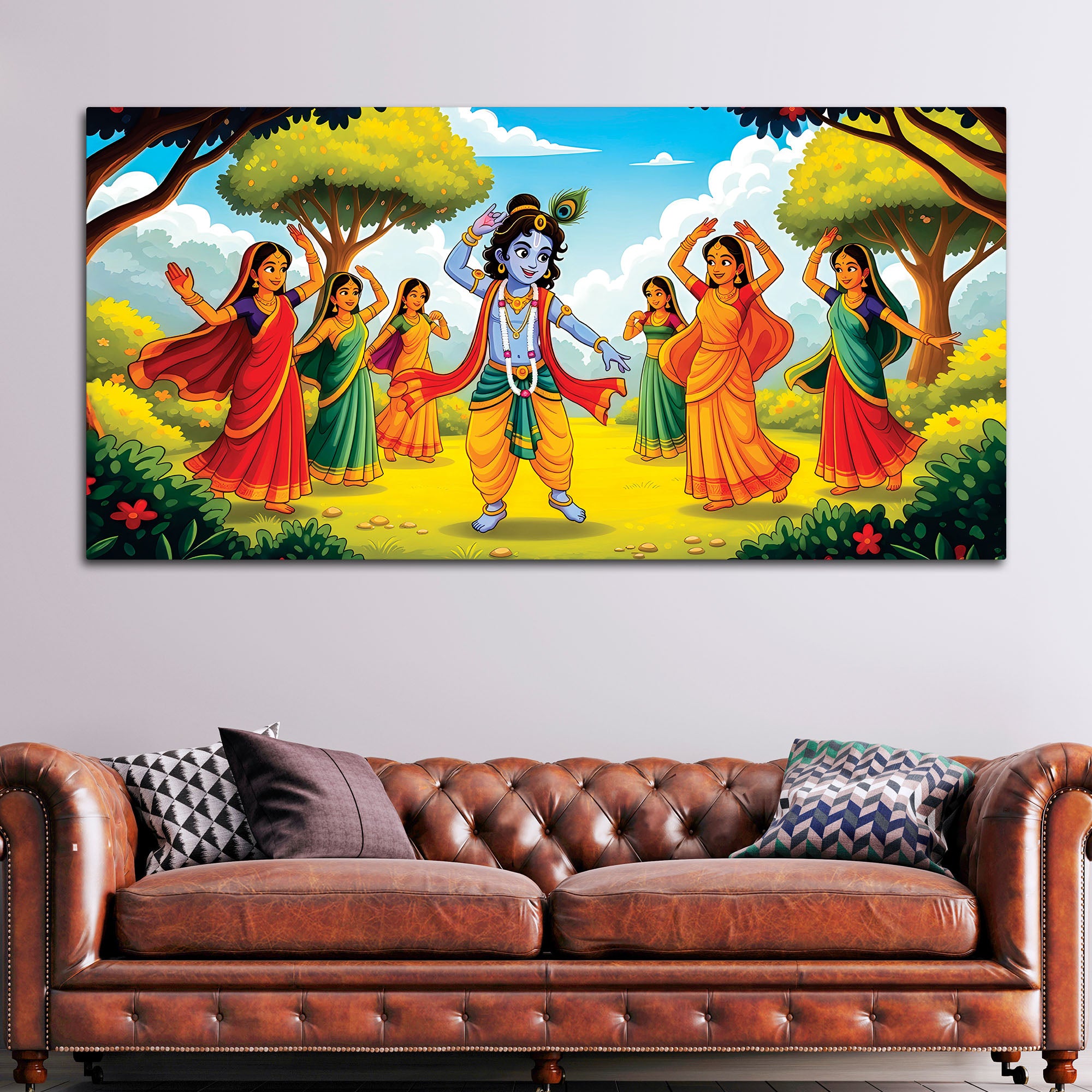 Classic Krishna Gopi Raas Leela Painting for Living Room & Hall