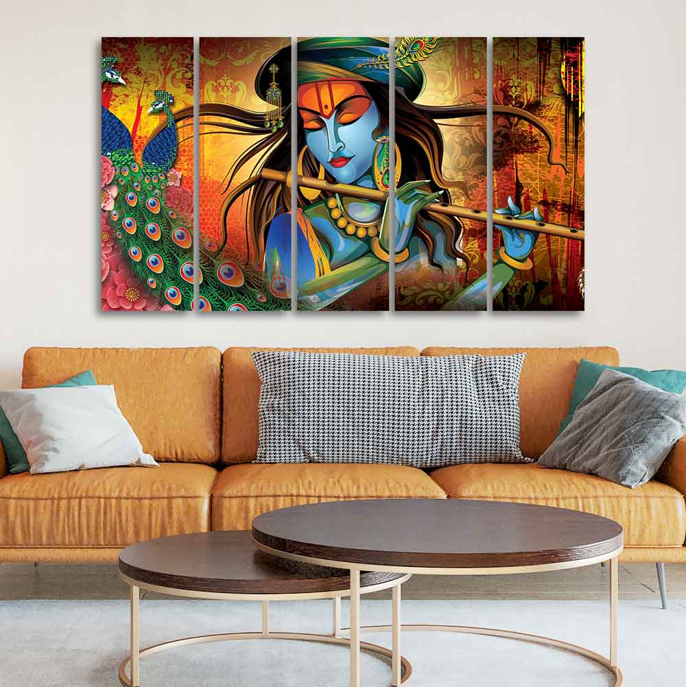 Classic Lord Krishna Premium Wall Painting of Five Pieces