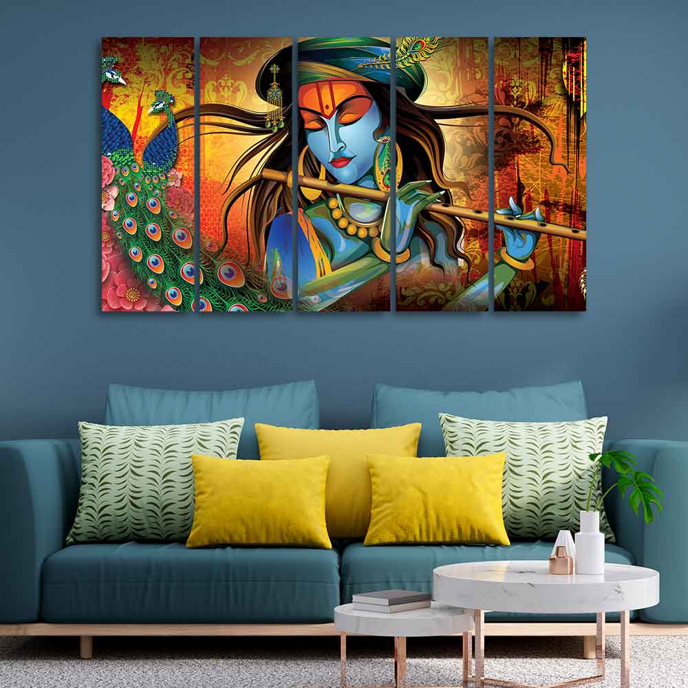 Classic Lord Krishna Premium Wall Painting of Five Pieces