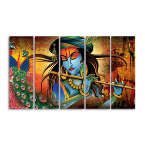 Classic Lord Krishna Premium Wall Painting of Five Pieces