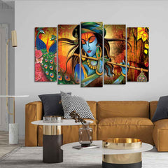 Classic Lord Krishna Premium Wall Painting Set of Five Pieces