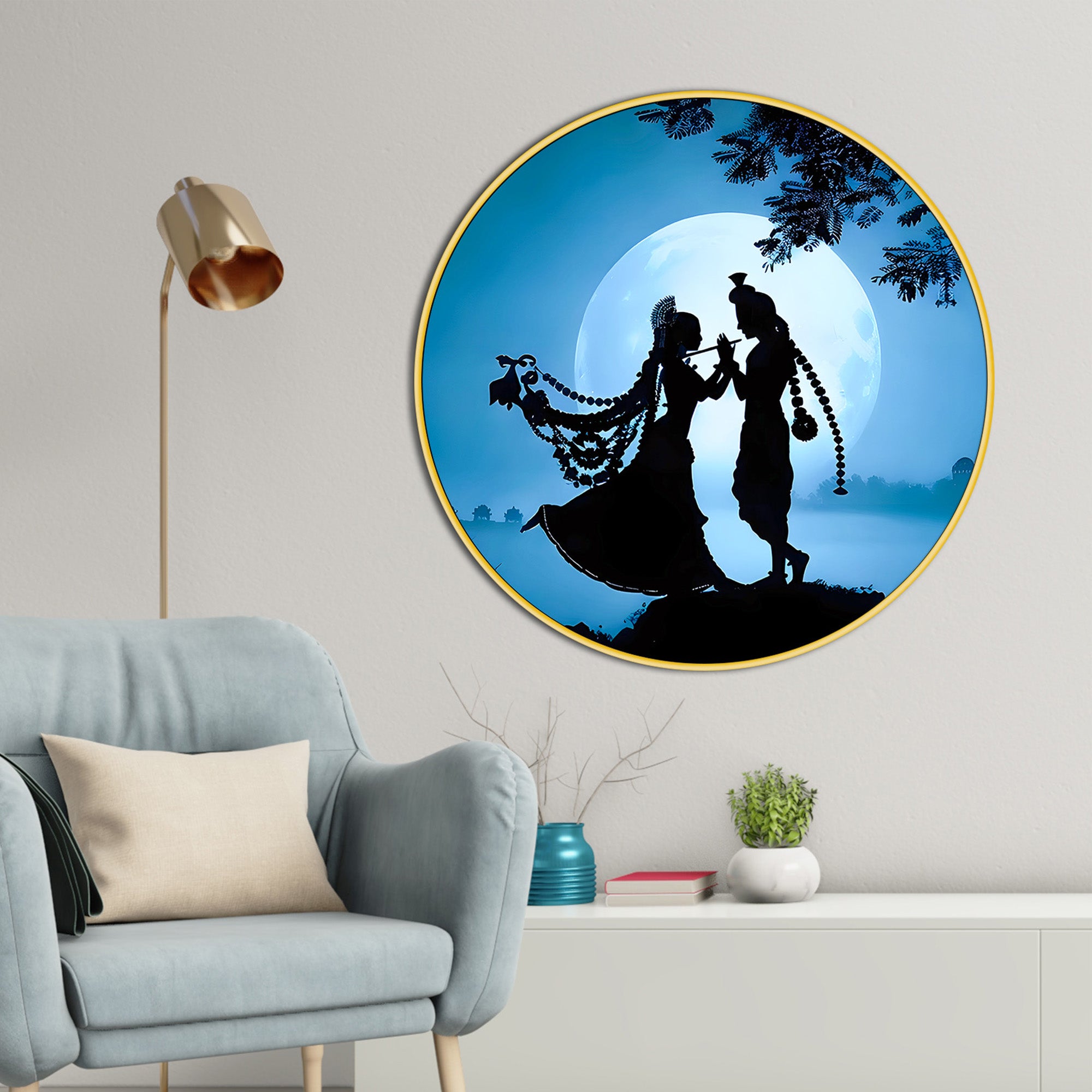 Classic Lord Radha Krishna Round Wall Painting Decor