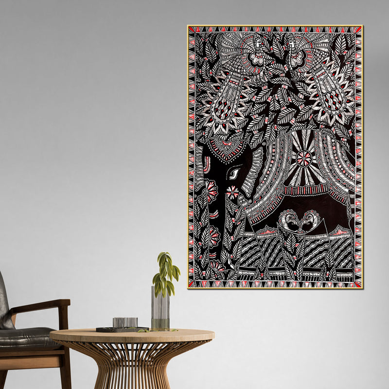 Classic Madhubani Canvas Painting for Artistic Indian Home Decor