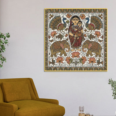 classic-madhubani-mother-child-canvas-decorative-painting