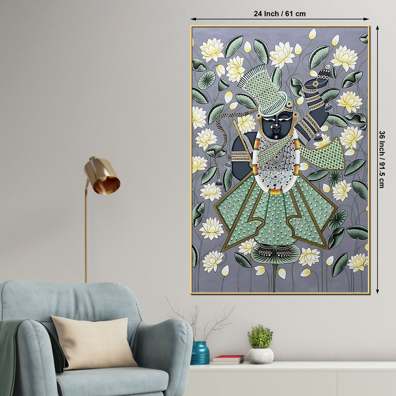 Classic Nathdwara Shrinath Ji Krishna Lotus Pichwai Canvas Wall Painting