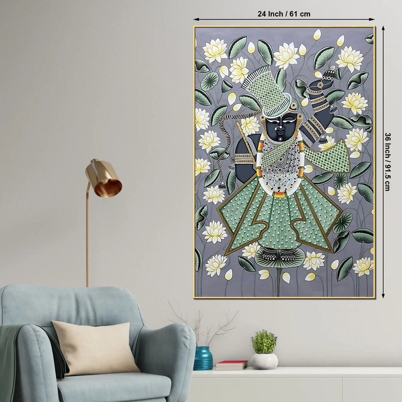 Classic Nathdwara Shrinath Ji Krishna Lotus Pichwai Canvas Wall Painting