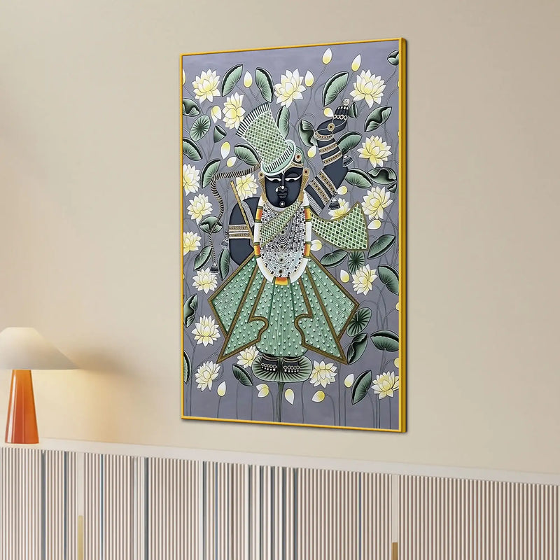 Classic Nathdwara Shrinath Ji Krishna Lotus Pichwai Canvas Wall Painting