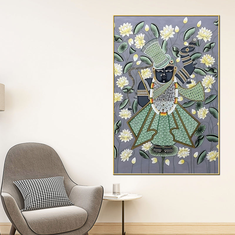Classic Nathdwara Shrinath Ji Krishna Lotus Pichwai Canvas Wall Painting