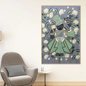Classic Nathdwara Shrinath Ji Krishna Lotus Pichwai Canvas Wall Painting