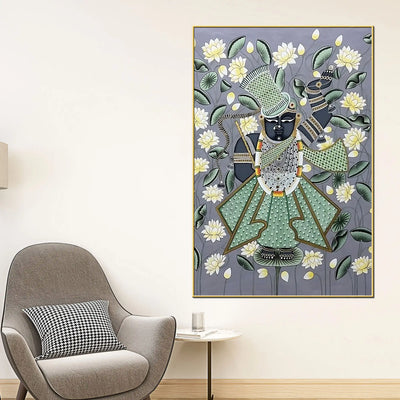 Classic Nathdwara Shrinath Ji Krishna Lotus Pichwai Canvas Wall Painting