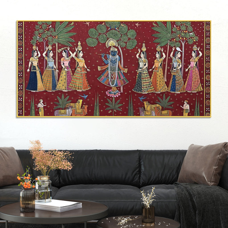 classic-nathdwara-style-shri-krishna-raas-leela-pichwai-canvas-wall-painting
