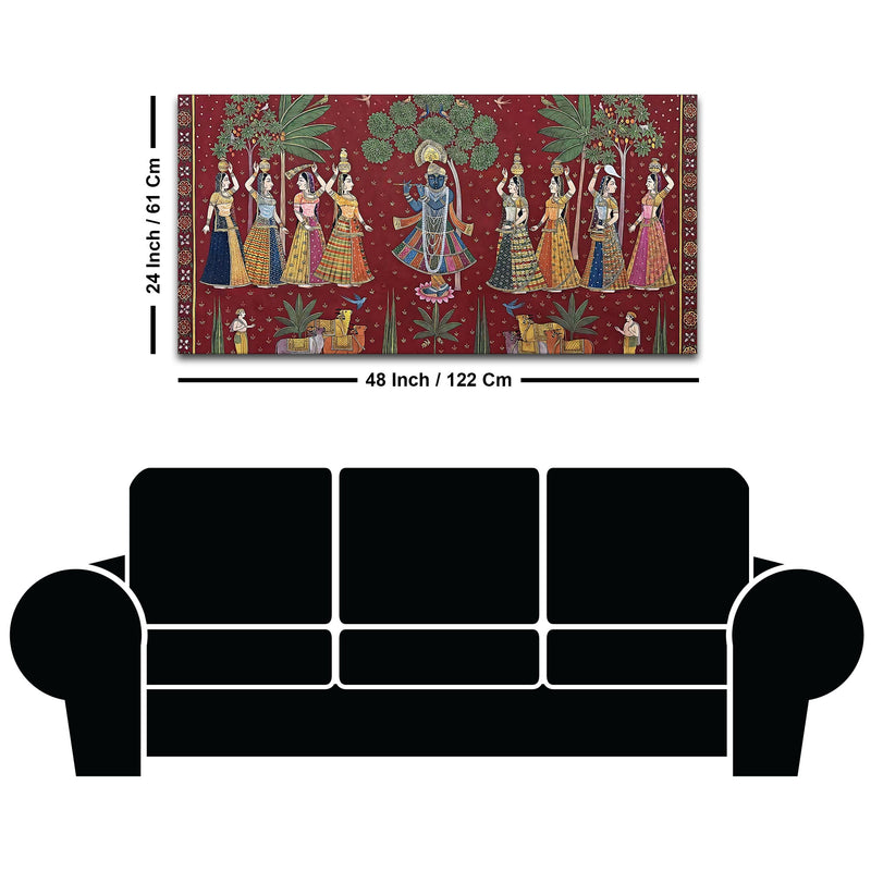 Classic Nathdwara Style Shri Krishna Raas Leela Pichwai Canvas Wall Painting