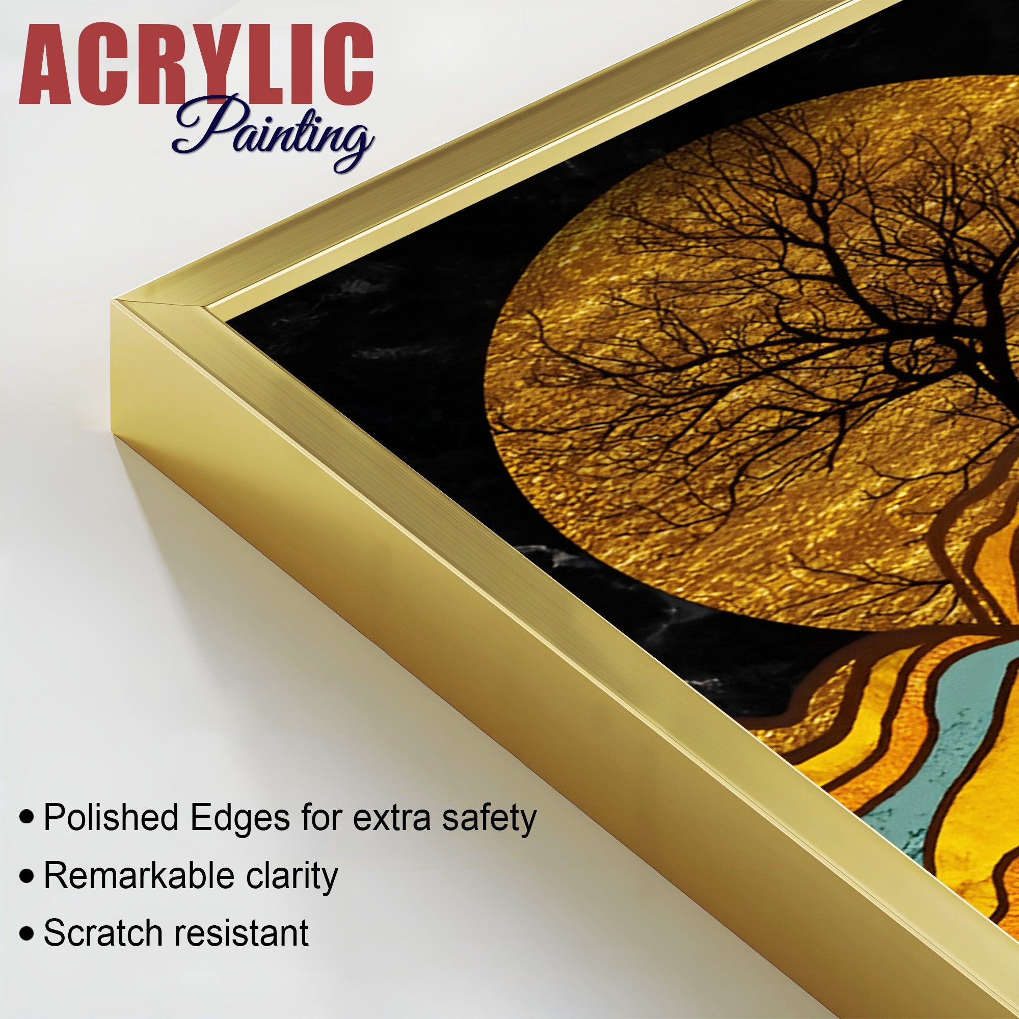 Classic Nature Art with Golden Textured Acrylic Art Floating Wall Painting Set of 2