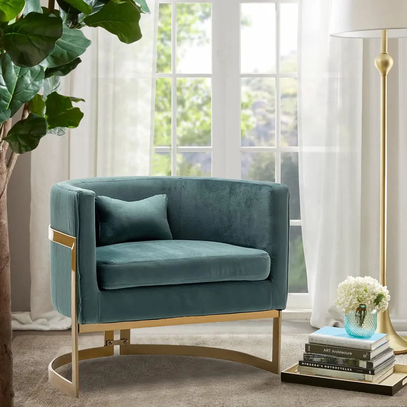 Luxury Modern Teal Armchair with Supportive Gold Base