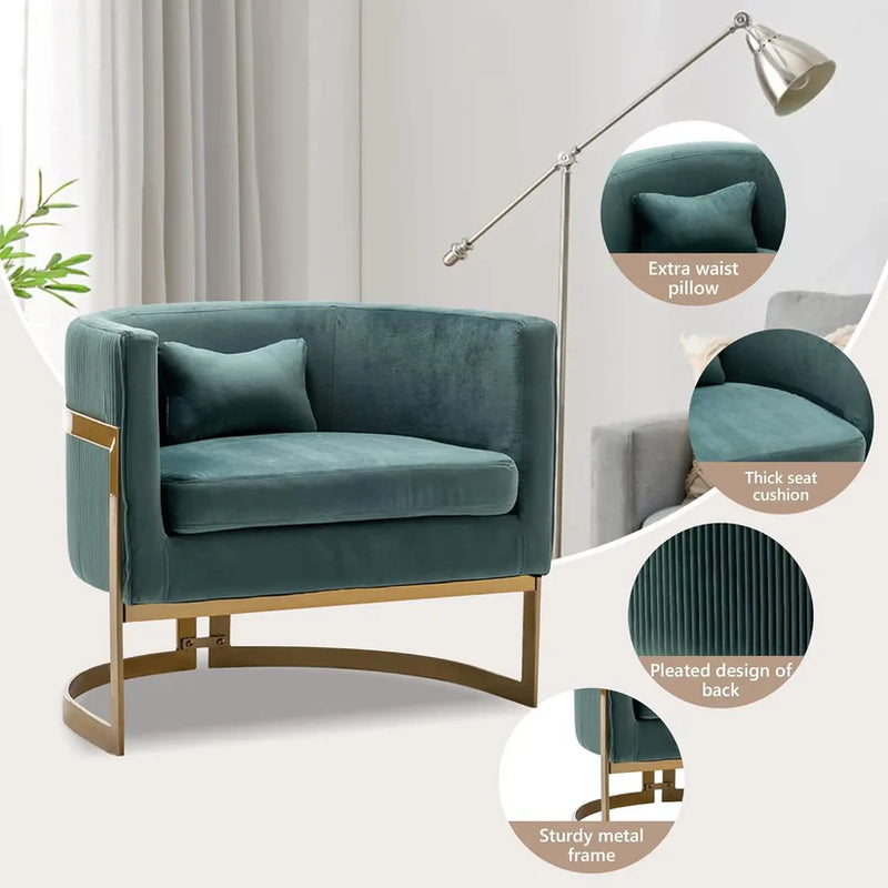 Luxury Modern Teal Armchair with Supportive Gold Base