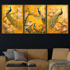 Classic Peacock and Blossom Floating Acrylic Wall Painting Set of 3