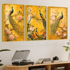 Classic Peacock and Blossom Floating Acrylic Wall Painting Set of 3