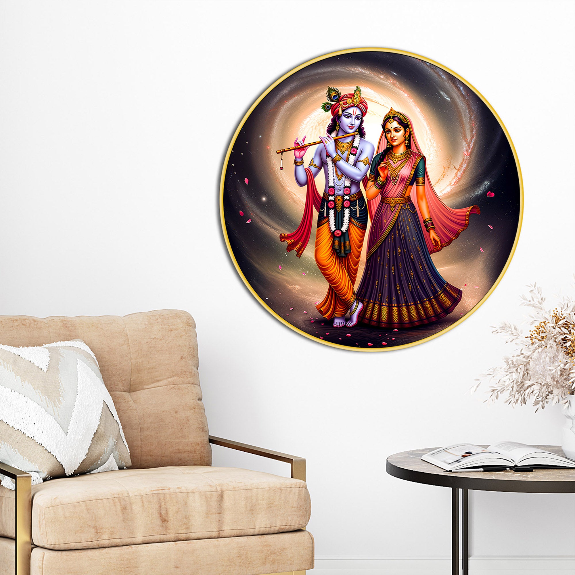 Classic Radha Krishna Round Painting for Home Decor