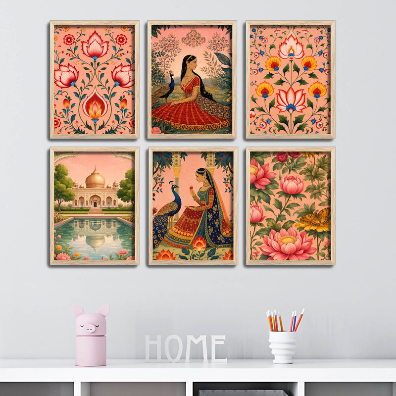 Classic Rajasthani Artwork Wall Frame Set of Six