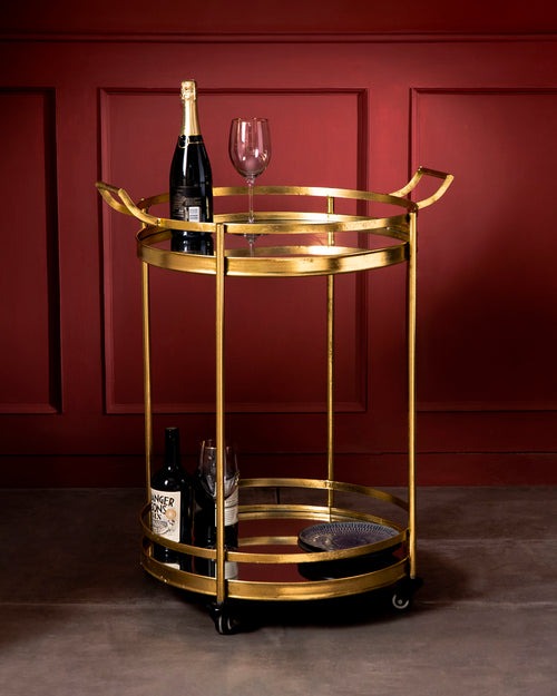 Classic Round Gold Bar Cart with Dual Handles