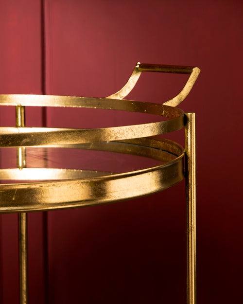 Classic Round Gold Bar Cart with Dual Handles