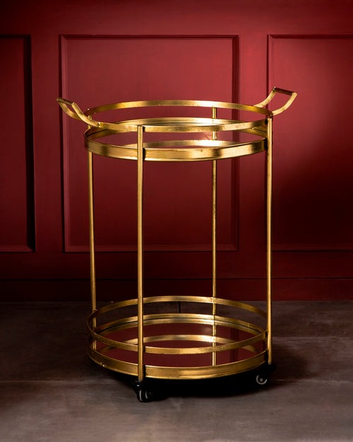 Classic Round Gold Bar Cart with Dual Handles