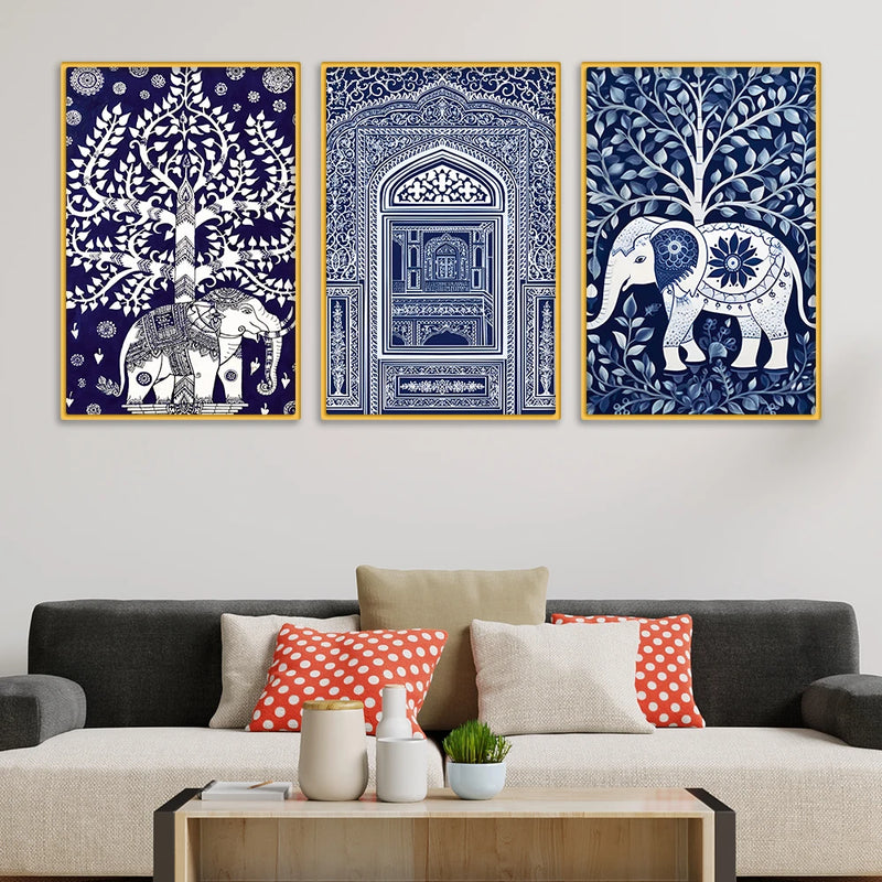 Classic Royal Elephant Canvas Wall Painting Set of Three