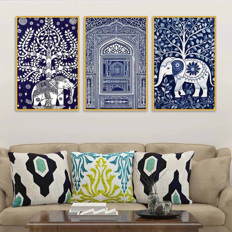 Classic Royal Elephant Canvas Wall Painting Set of Three