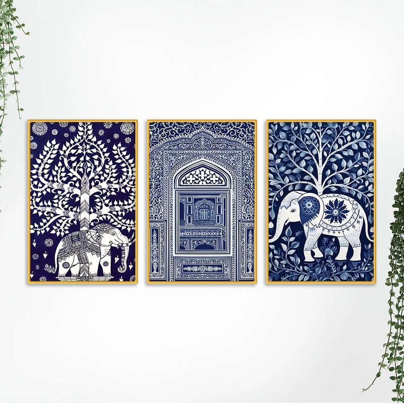 Classic Royal Elephant Canvas Wall Painting Set of Three