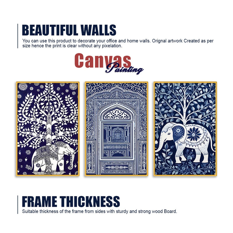 Classic Royal Elephant Canvas Wall Painting Set of Three