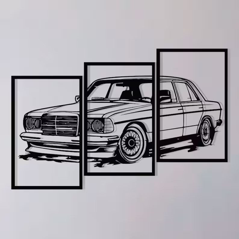 Classic Sedan Car Metal Wall Art 3 Panel Set