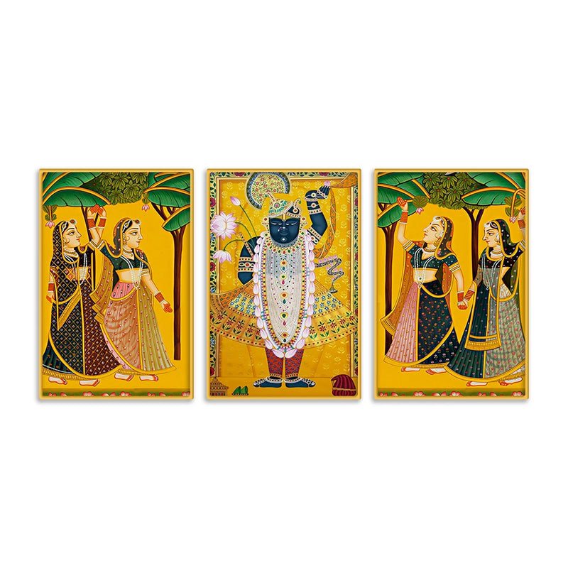 Classic Shrinath Ji Canvas Wall Painting Set of Three