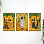 Classic Shrinath Ji Canvas Wall Painting Set of Three