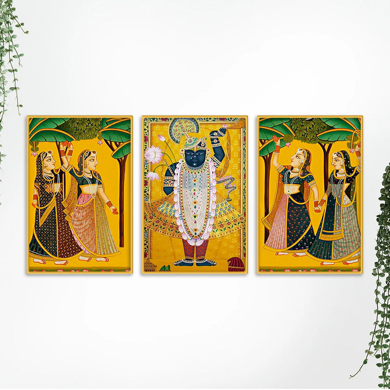 Classic Shrinath Ji Canvas Wall Painting Set of Three