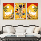 Classic Shrinath Ji Pichwai Wall Art Canvas Painting Set of Three