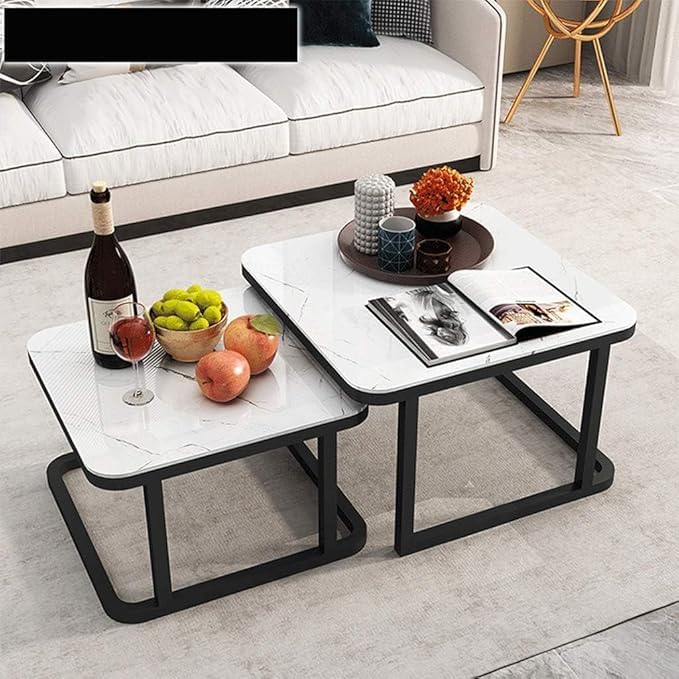 Classic Square Tethered Black Metallic Finish Table Set of 2