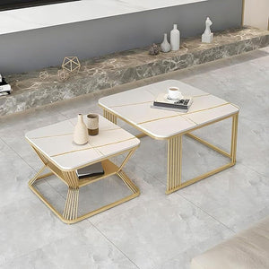 Classic Square Tethered Golden Metallic Table Set of 2