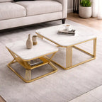 Classic Square Tethered Golden Metallic Table Set of 2