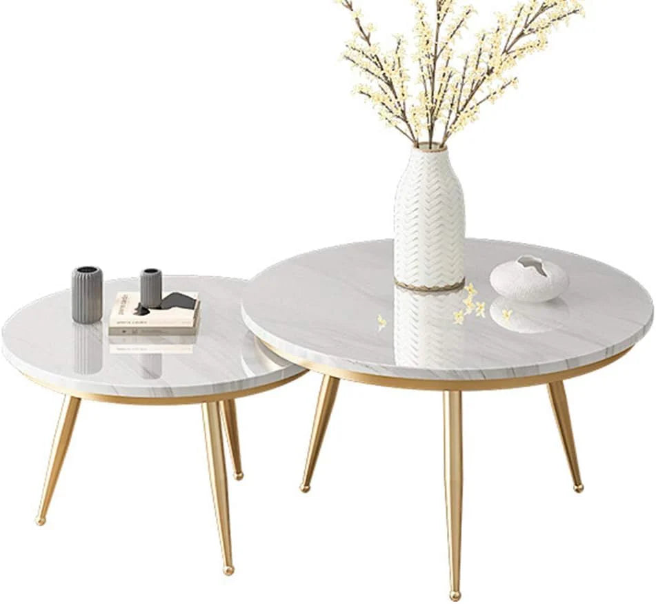 Modern Marble Top Nesting Tables with Golden Legs – Set of 2