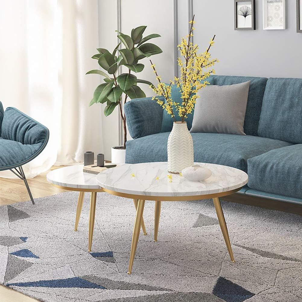 Modern Marble Top Nesting Tables with Golden Legs – Set of 2