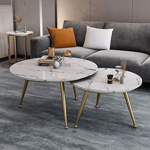 Modern Marble Top Nesting Tables with Golden Legs – Set of 2