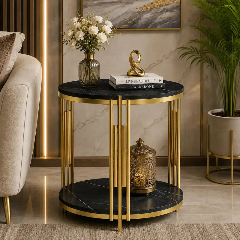 Classic Style Artistic Designer Golden Metal Finish Side Table