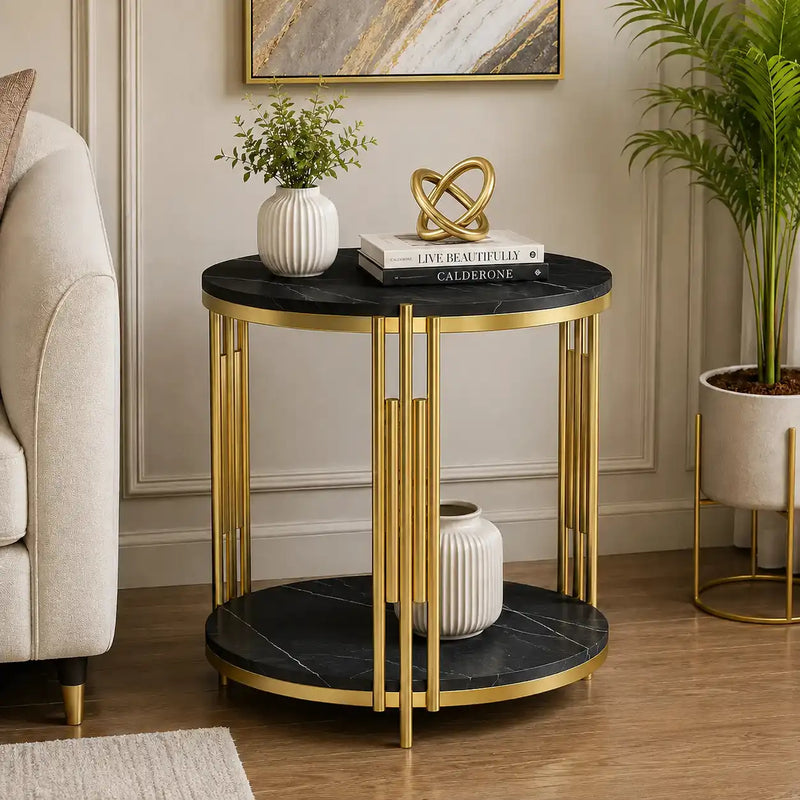 Classic Style Artistic Designer Golden Metal Finish Side Table