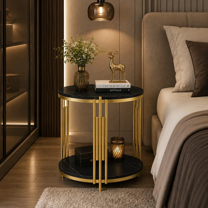 Classic Style Artistic Designer Golden Metal Finish Side Table