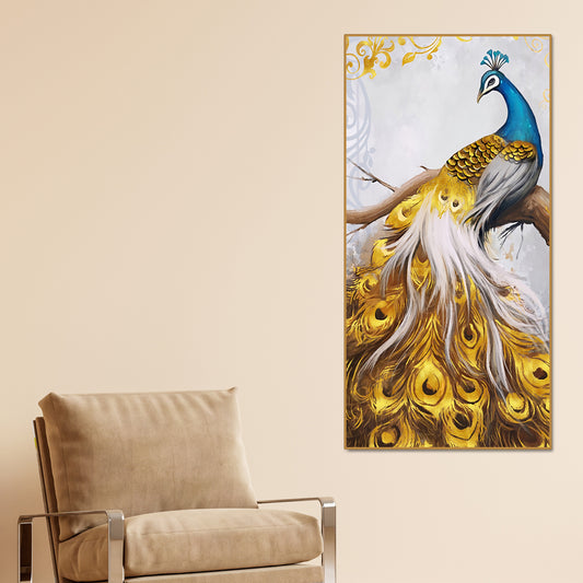 Classic Wall Painting of A Golden Feather Peacock