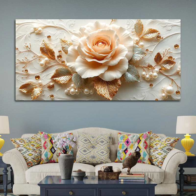 Classic White Rose Floral Masterpiece 3D Canvas Wall Painting