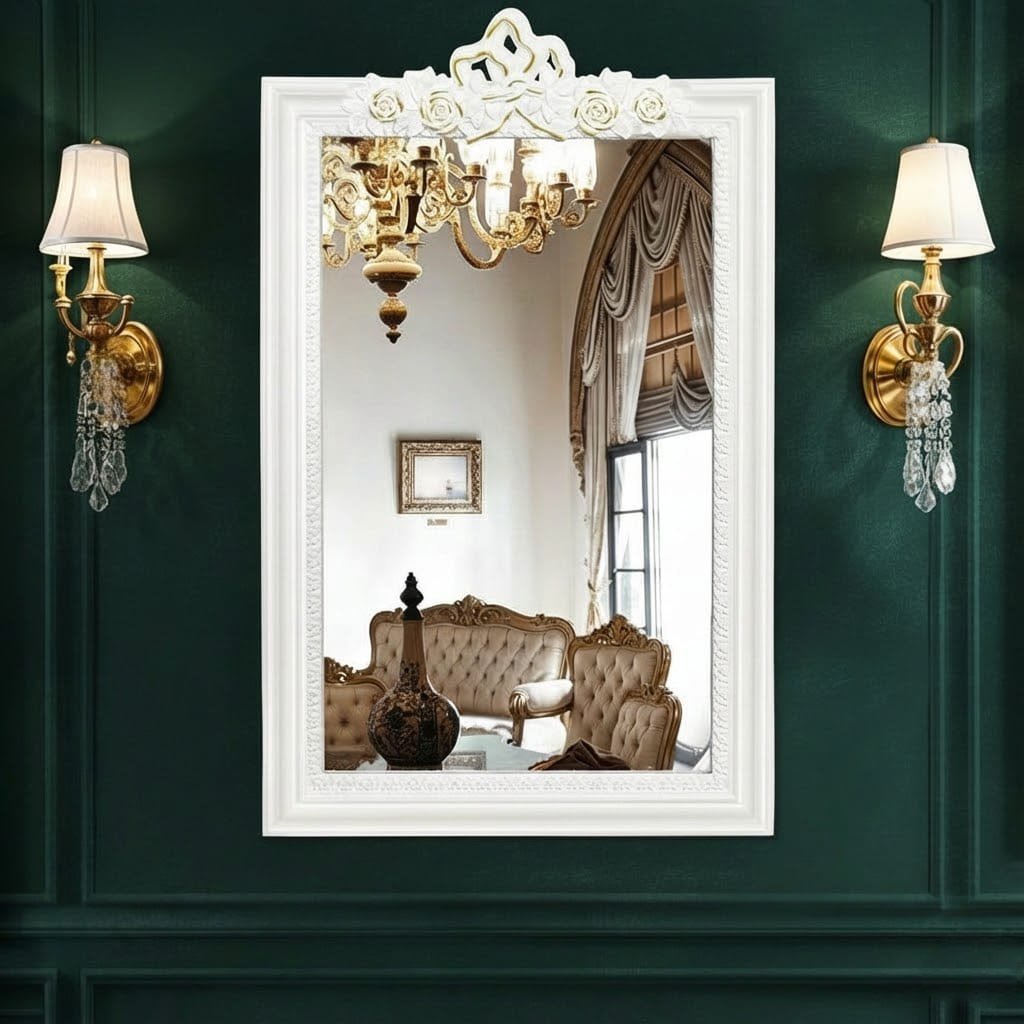 classic-white-wall-mirror-with-floral-crown-home-decor-mirror