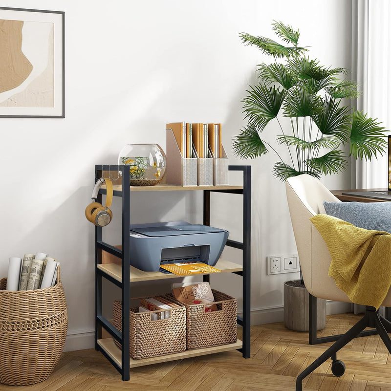 Classic Wooden Wall Shelf with Black Metallic Frame